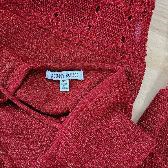 Ronny Kobo Michaela Metallic Knit Top Red size XS Romantic Date Night - Picture 5 of 6
